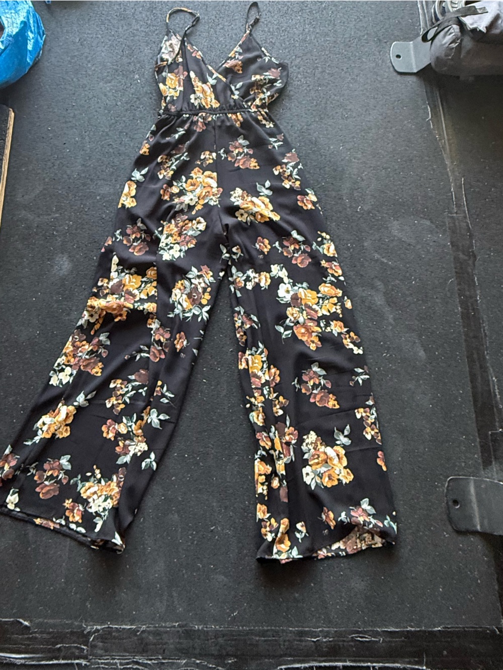 Xhilaration Black Floral Wide-Leg Jumpsuit